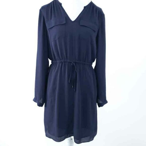 Dalia Dress Size 4 Navy Blue Drawstring Waist Long Sleeve, Knee Length, Casual - Picture 1 of 8